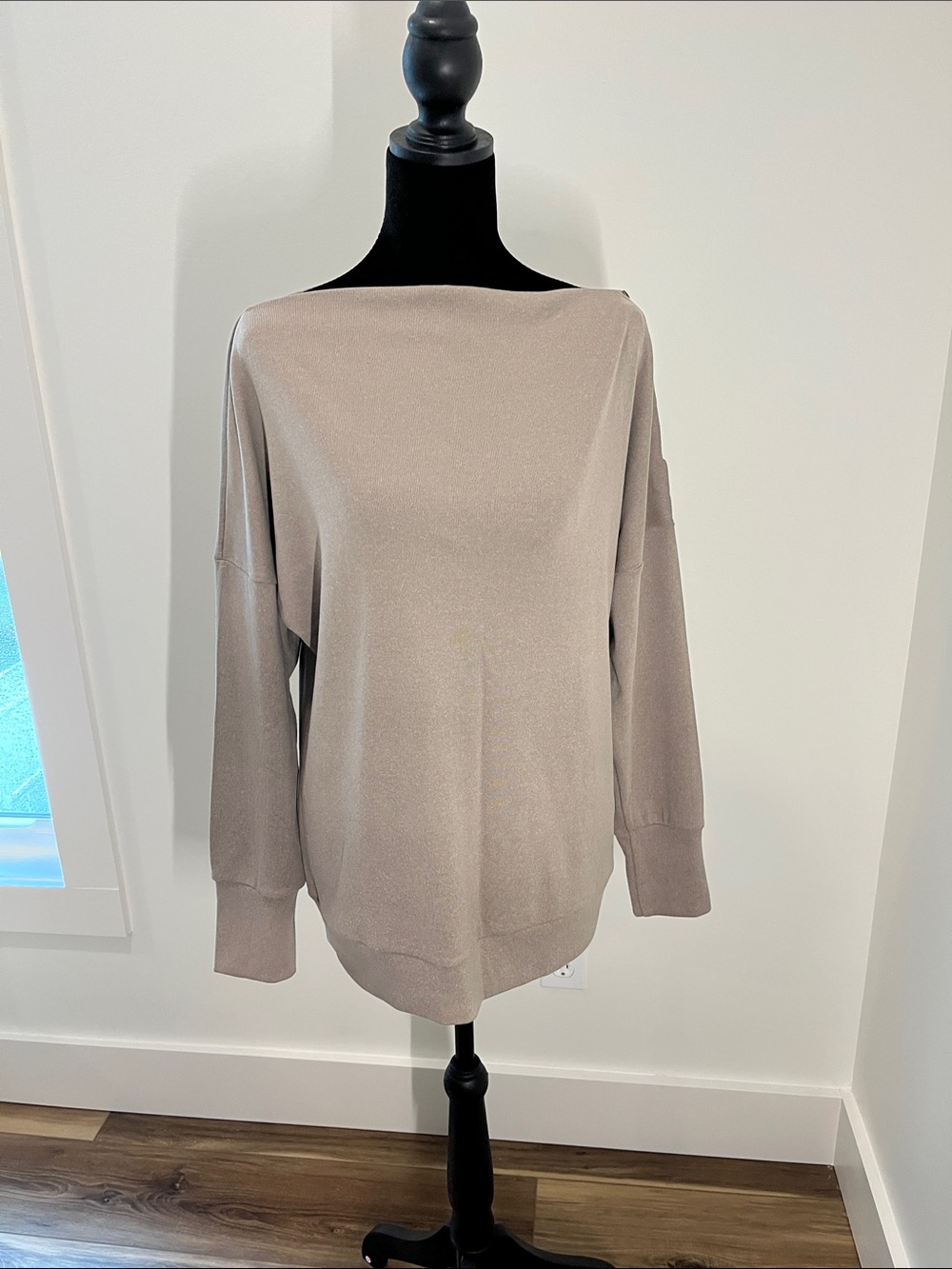 Source Unknown Off-the-Shoulder Boatneck Sweater in Taupe